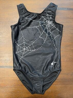 Destira Gymnastics Leotard Silver Rhinestone Spiderwebs